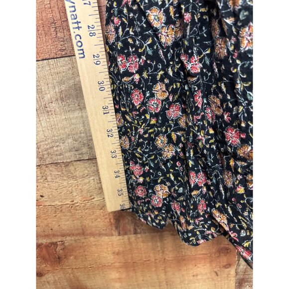 Old Navy XS Floral Print Black Multicolor Smocked Waist Mid-Length Dress With Li - Picture 5 of 7